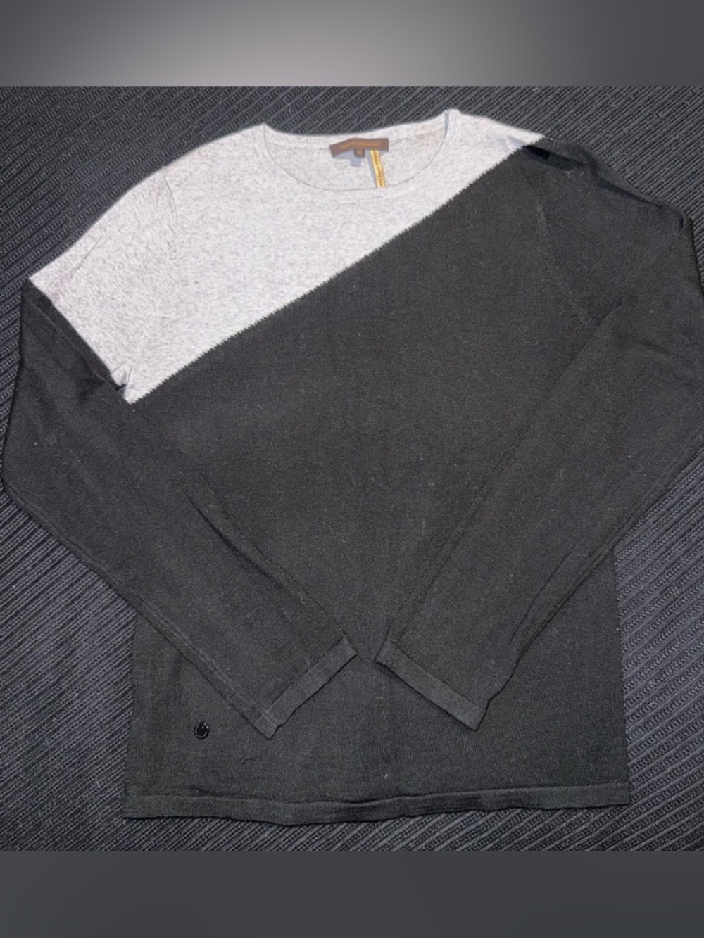 Adolfo Dominguez Two-Tone Crewneck Sweater - Black & Light Gray